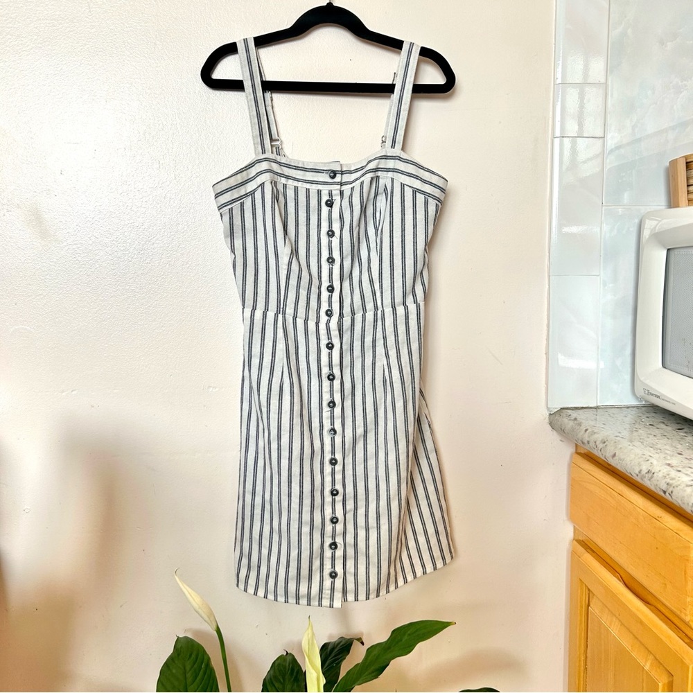 White and blue striped dress